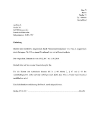 Неофициальное приглашение на немецком языке (в свободной форме), подписанное приглашающим лицом для неработающих на визу в Германию