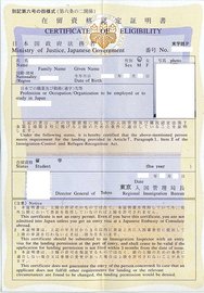 Сертификат (certificate of eligibility) для взрослых на визу в Японию